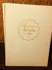 Vintage Our Baby's First Seven Years Record Book Blue 1943 Gold Letter PHOTOS