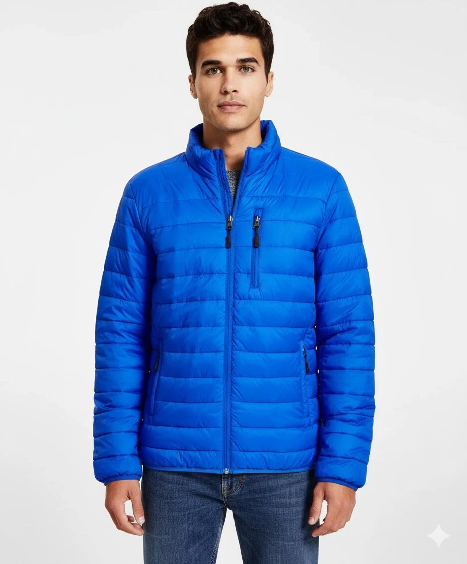 $125 Club Room Men's Quilted Packable Puffer Jacket, Blue, XL