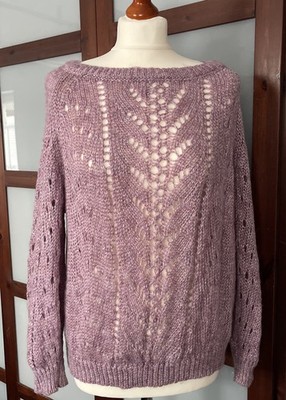 GUESS Pullover  S M  38 40 42 L Damen  lila rosa Silber Top Oversize Strick 