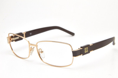 GIVENCHY SGV328 Eyeglasses Gold Dark Brown Temple Logo Rectangle