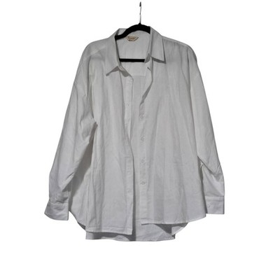 Qinsen Womens White Oversized Button Down Shirt Roll Tab Long Sleeve Blouse
