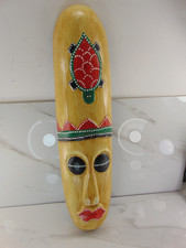 Hand Carved African Tribal Mask Wood Wall Art Decor WITH TURTLE DESIGN 19 Inch