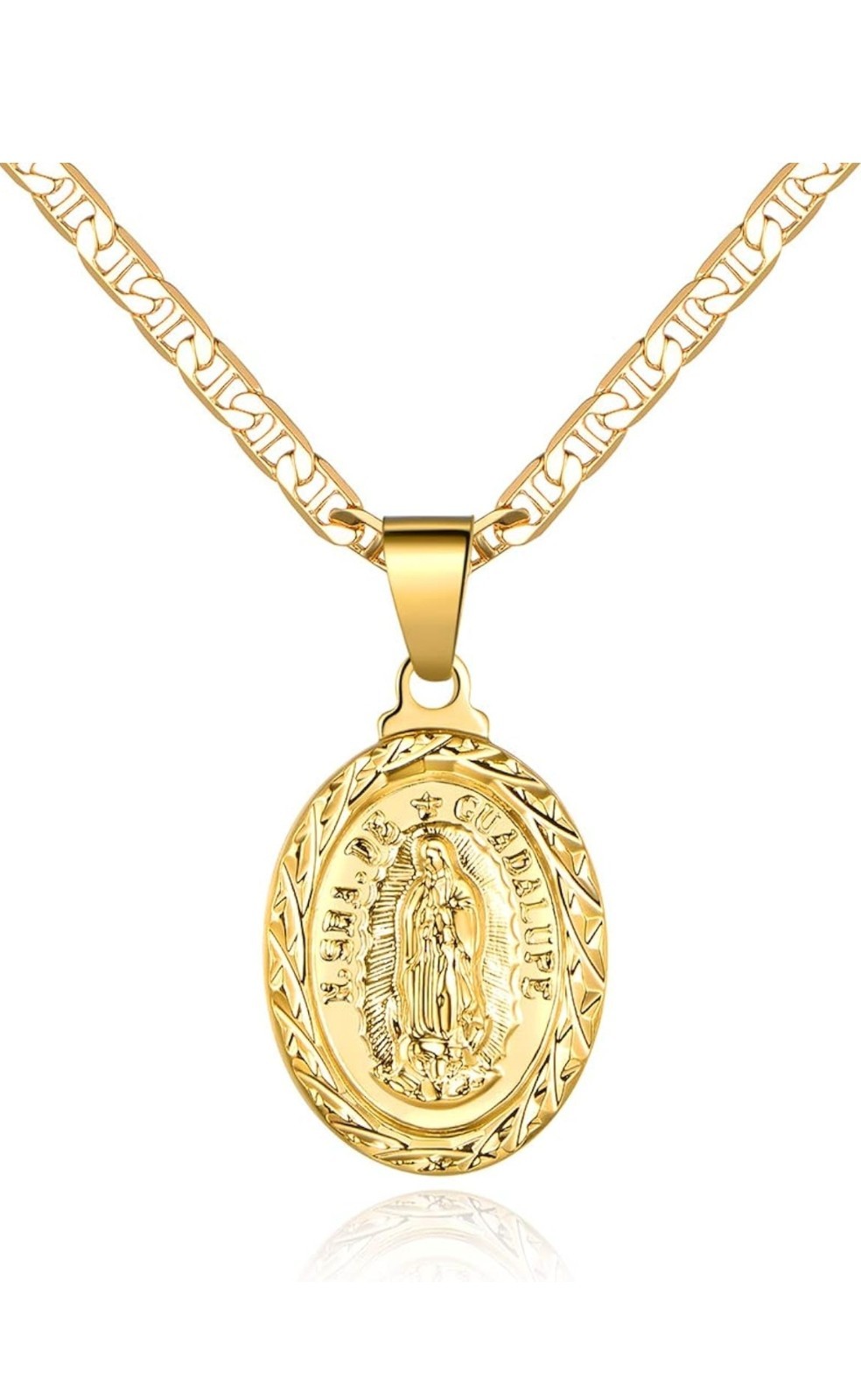  18k Oro Laminado Medalla de Virgen de Guadalupe & Cadena 20" Para Mujer o Niños
