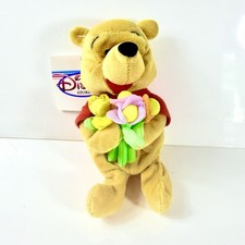 Disney Store FLOWER POOH Mini Bean Bag Plush Winnie The Pooh 8" With Tag Red