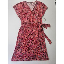 Nine West Floral Faux Wrap Dress Womens Large Pink V-Neck Office Midi New