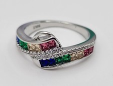 925 Sterling Silver Rainbow Ring Size 7