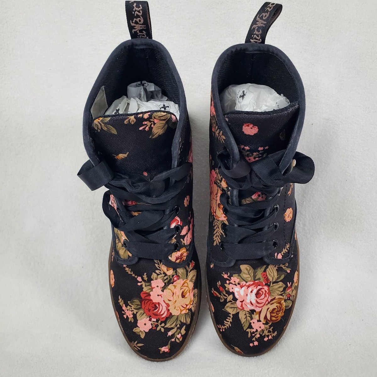 DR MARTENS Shoreditch Black Pink Floral Canvas Victorian