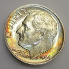 1964 Roosevelt Silver Dime - 90% Silver - Uncirculated Rainbow Toning