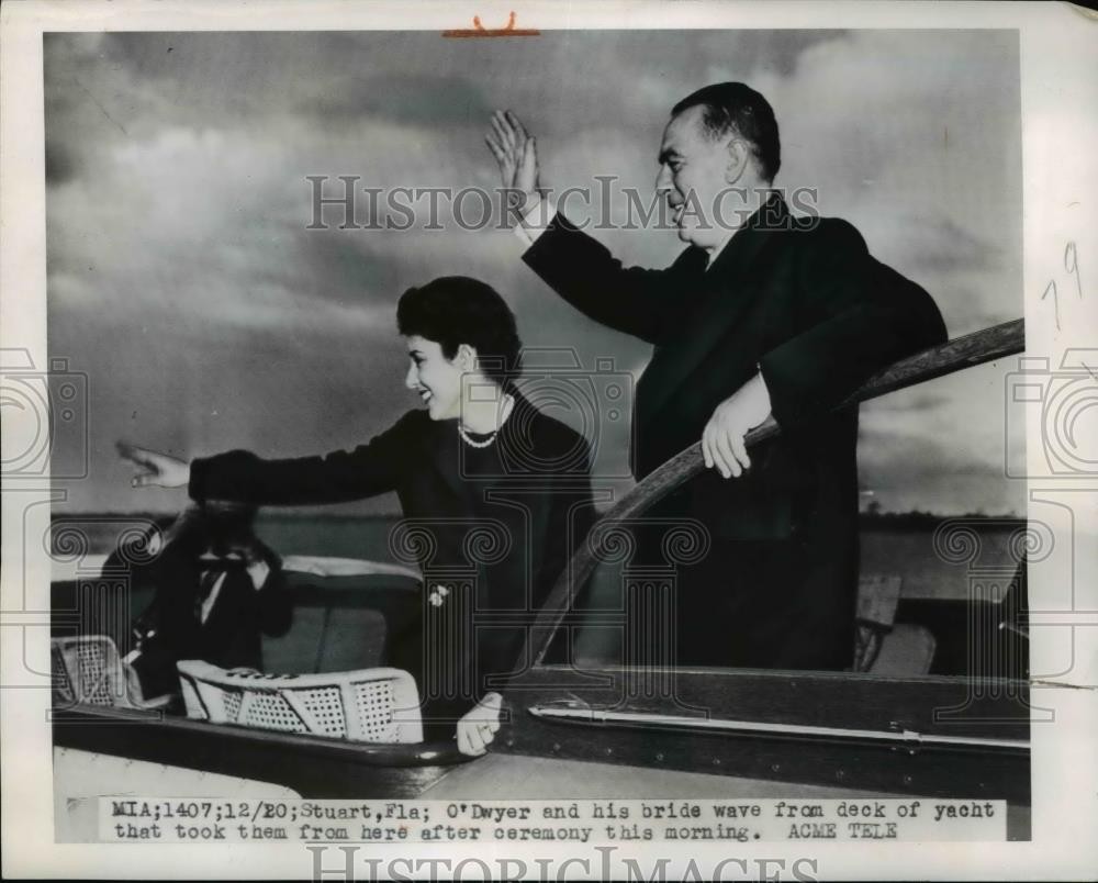 1950 Press Photo William O'Dwyer & Wife Aboard Yacht, Stuart, Florida