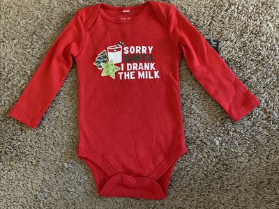 NWT-Infants Size 12 M Funny Christmas One-Piece  ''SORRY SANTA I DRANK THE MILK''