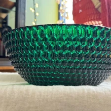 Blenco Handmade Emerald Green Hobnail Glass Bowl Serving Dish 12 inch