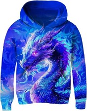 3D Blue Dragon Hoodie Fantasy Lightning Print Pullover Sweatshirt Unisex