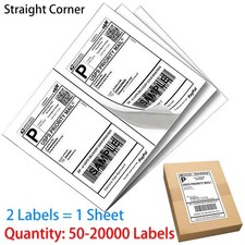 50-20000 Shipping Labels 8.5" x 5.5" Half Sheets Blank Self Adhesive 2 Per Sheet