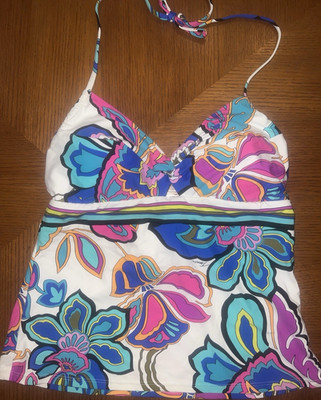 Trina Turk Size 8 Multicolor Floral Stretch Tankini Top Halter Adjust  Strap B28