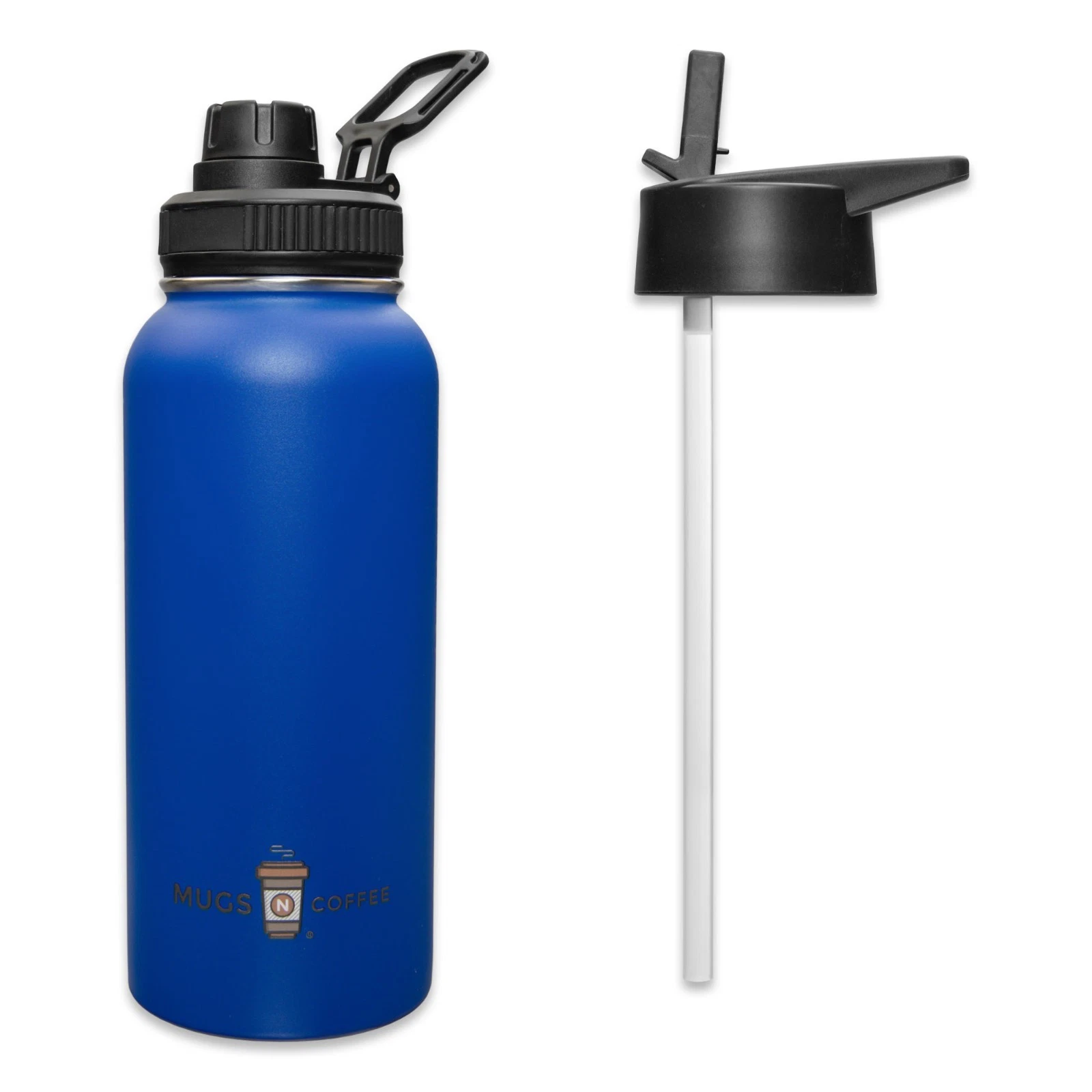 32 oz Blue Stainless Steel Water Bottle  Vacuum Insulated Travel Mug, Two  Lids
