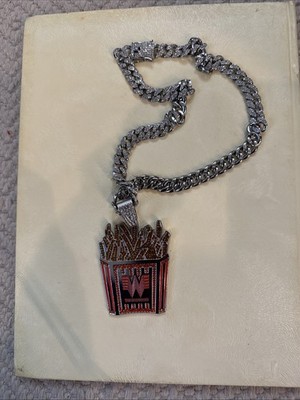 Whataburger Luxurious Fries Pendant Necklace with Iced Cuban Link Chain **RARE**