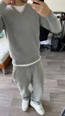 Tommy Hilfiger Herren Pullover V-Ausschnitt Lammwolle Strick Grau XL Logo
