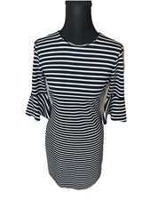 Banana Republic Size 2 Blue & White Striped Knit 3/4 Sleeve Dress