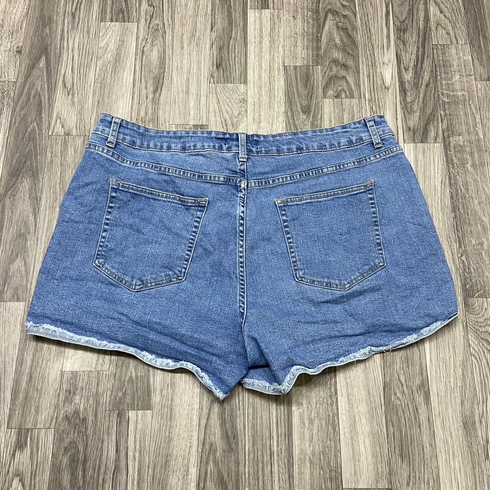 Jean corto FOREVER 21 botones mosca tiro alto lavado medio azul denim para mujer talla 18 Foto 3 de 4