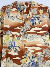 Tommy Bahama Camp Silk Shirt Men  s XL Floral Surf Waves Palms Hawaiian Tropical