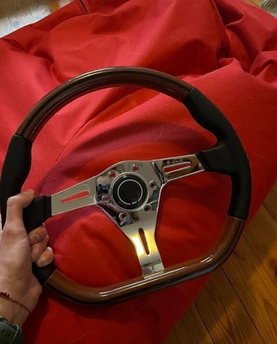 Real Wood and black leather ND style Dshape steering wheel with nard horn button - Afbeelding 6 van 7