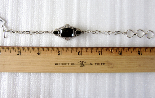 Black Spinel Artisan Bracelet / 925 Sterling Silver / 6.5-8 inch / 13.5ct 15.4g - Picture 2 of 4
