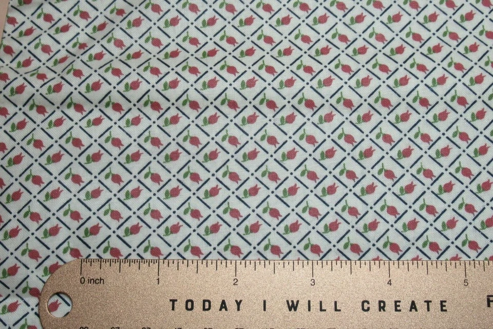 Concord Fabrics Poly Cotton FAT QUARTER Pink Tulip Flowers White Diamonds - Image 2 of 4