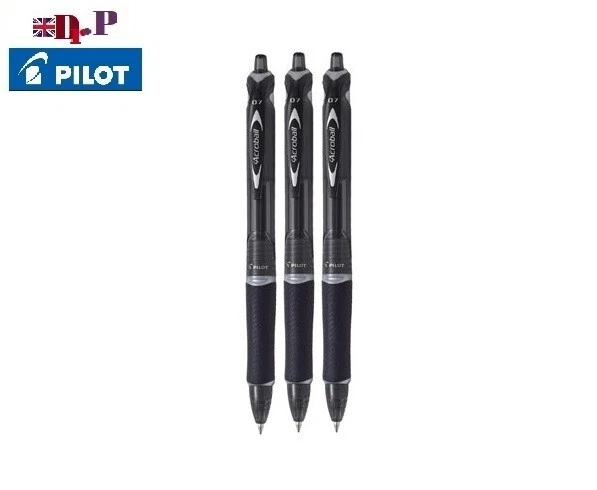 Pilot Acroball RETRACTABLE BALLPOINT PEN 0.7mm BLACK PACK OF 3