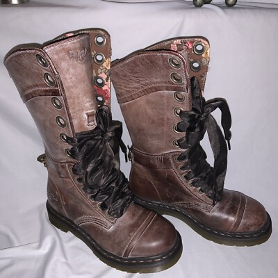 Dr Martens Triumph Brown Leather Floral Lined Fold Over Lace Up