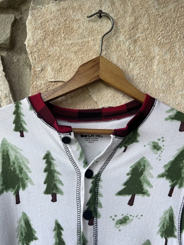 Lazy One Pajamas Flap Jack Small Red Buffalo Check Green Xmas Trees One Piece - Image 4 of 4