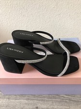 Lisa Vicky MOOD-V Silver Strap Black Block Heel Size 8.5