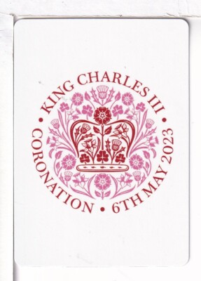 Single Playing Card English Royalty ''King Charles III'' May 6th, 2023, Pink/Red