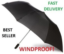 LARGE Windproof Resistant Umbrella Push Button Automatic Black Women Mans UK