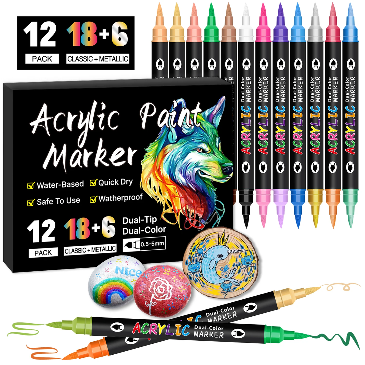 24/48/72 Colors Dual Tip Acrylic Paint Markers 12/24/36 Pack Art
