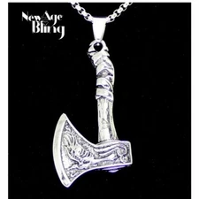 Tomahawk Wolf Axe Pendant Necklace 24" Stainless Steel Chain 