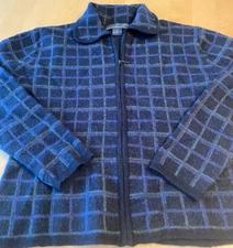 VINTAGE HERMAN GEIST 100% WOOL FULL ZIP PLAID SWEATER JACKET WOMENS SZ S