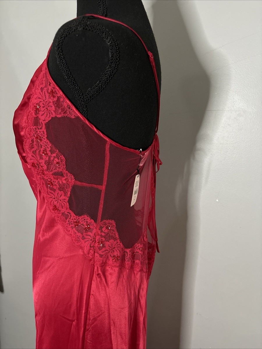 Vintage 90s Y2K Victoria's Secret Long Red Satin Lace Slip