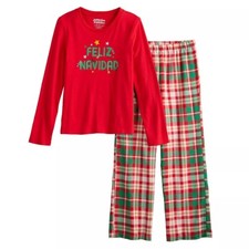 Girls "Feliz Navidad" Christmas Pajama Set Size XS 6-6X