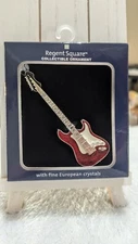 Regent Square Red Electric Guitar Christmas Ornament W/ Fine European Crystals