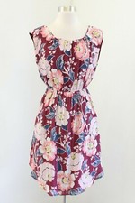 Ann Taylor Loft Womens Burgundy Pink Multi Color Floral Dress Size PS SP Casual