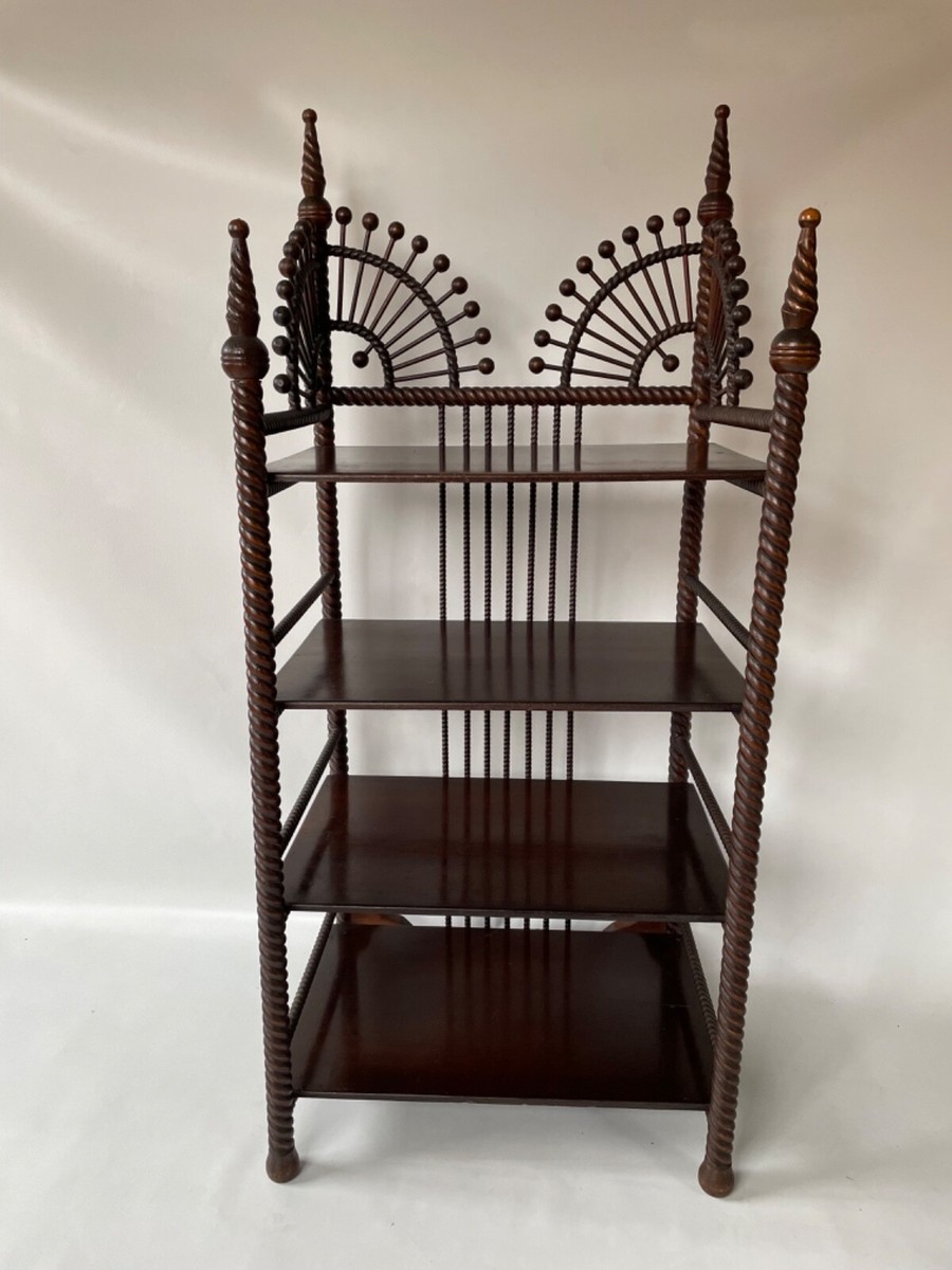 木製ラック・ウッドラック 612.Antique Iron Shelf Indonesia Antique Victorian Barley Twist Stick and Ball Small 4 Tier