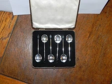 6 x solid Sterling Silver Black Coffee Bean Spoons -1930-Cooper Brothers & Sons