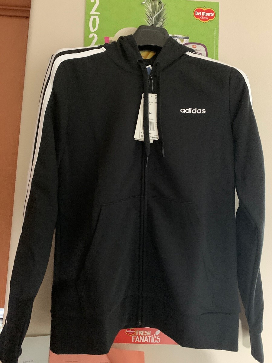 adidas Women's Essential 3 Stripe Zip Hoodie Dp2419 Black