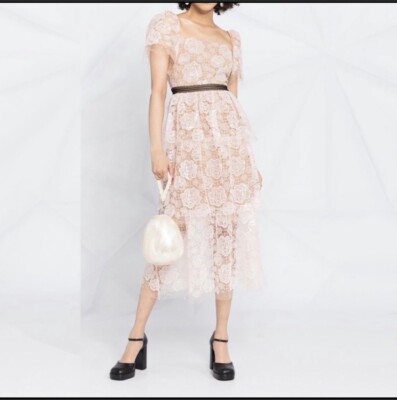 Self- Portrait Lace Tiered Lace Dress