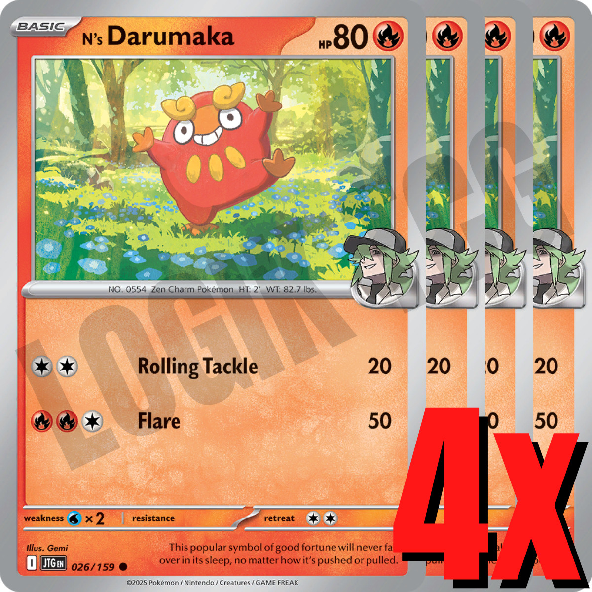 4x N's Darumaka 026/159 x4 - Journey Together - Pokemon TCG - Playset