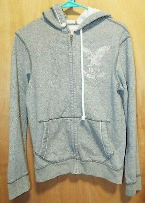American Eagle Outfitters Vintage Girls Junior Gray Hooded Zip Pockets Tie XS