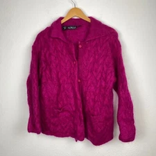 Vtg Anne Klein Pink Mohair Blend Cardigan Sz S Oversized 80s 90s Sweater