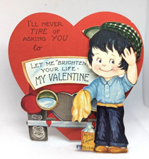 Vintage Valentine 1930's Car Mechanic Petrol Head Used USA Greeting Card (EB7681