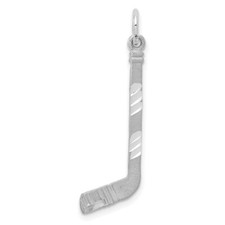 Real 14kt White Gold Satin Diamond Cut Hockey Stick Charm