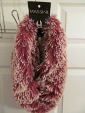 Massini Infinity Scarf Tipped Fur Loop Tube Soft Winter, Pink and White
